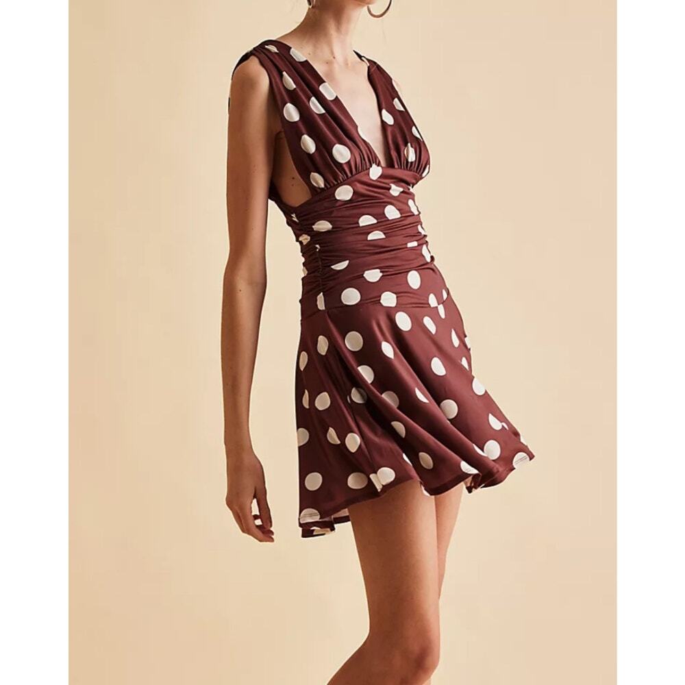 003 NWT Free People Polka Dot Annabelle Dress | Color Brown/White | Size Small - Picture 2 of 2